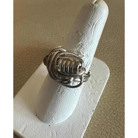 Fine Silver Wire Wrapped Ring with a 14k Gold Fill Wrapped Band Ring Size 8 - Picture 2 of 6